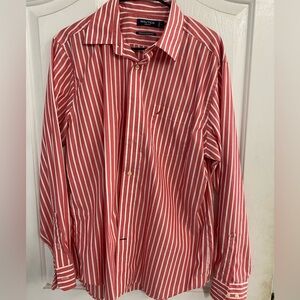 Nautica Men's salmon and White Striped Button Down Shirt  large great condition